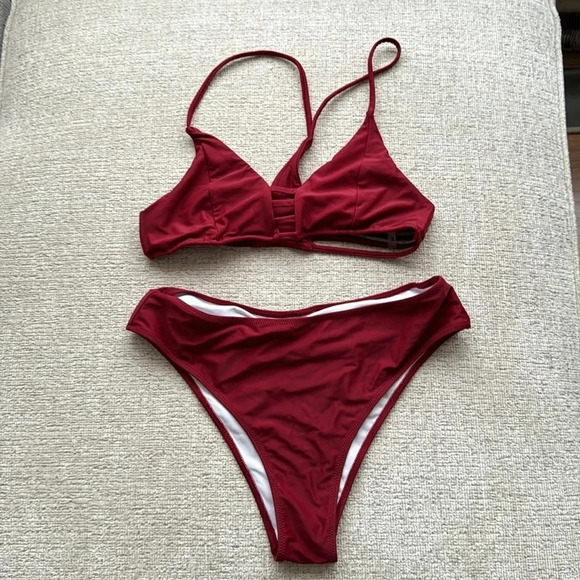Cupshe Wine Red Strappy Bikini Set Size M - Picture 1 of 5